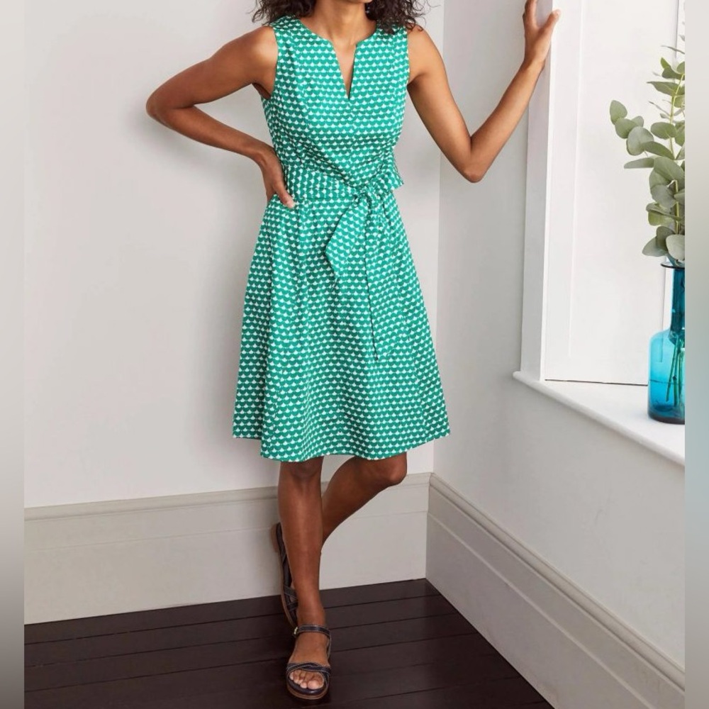 NEW NWT boden mischa belted flare dress green scallop print 6 medium east coast